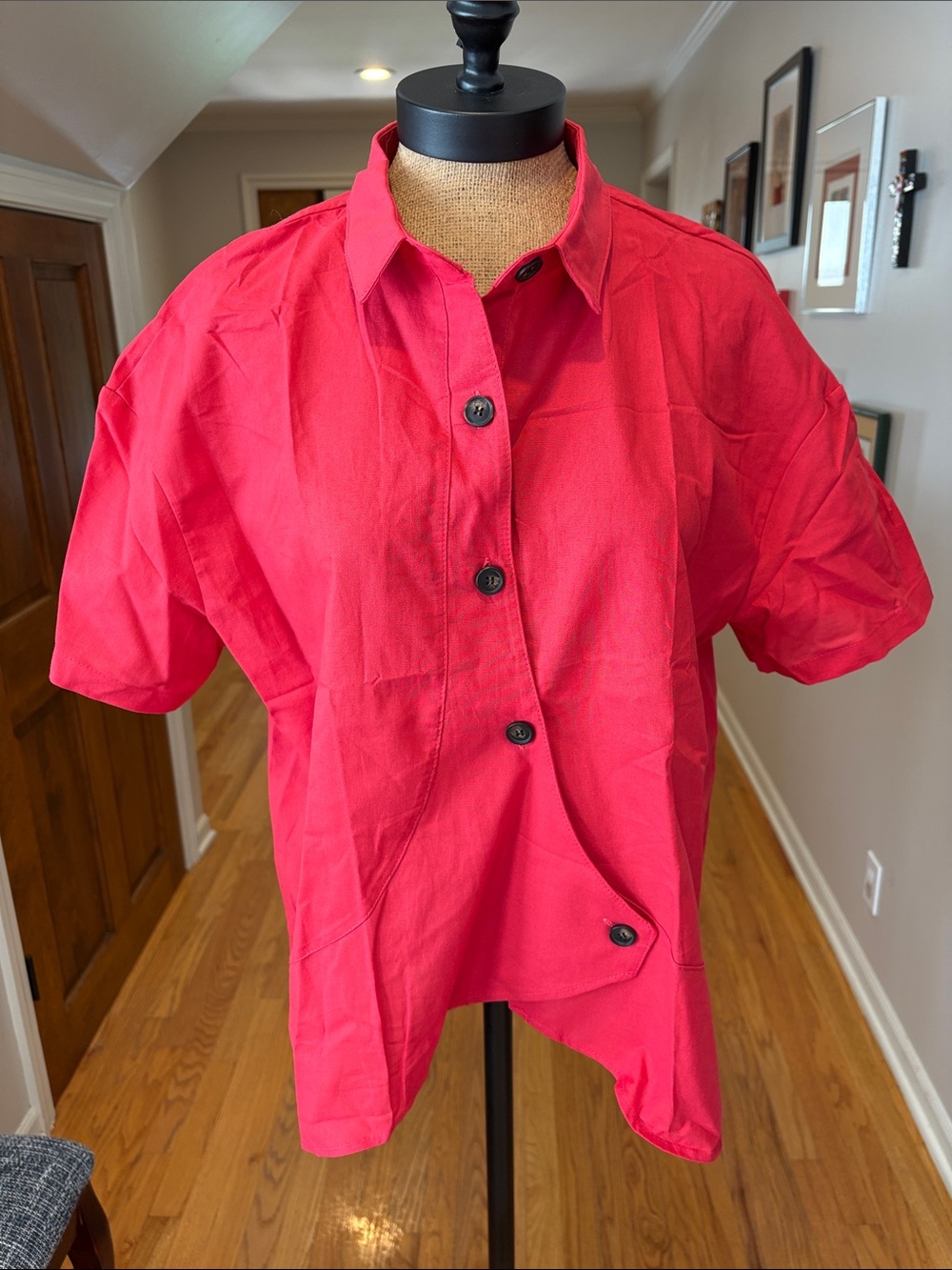 Bright Red Short-Sleeve Button Shirt
